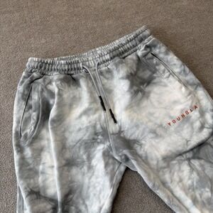 YoungLA Woman's Large Tie Dye Jogger Sweatpants Gray White 100% Cotton
